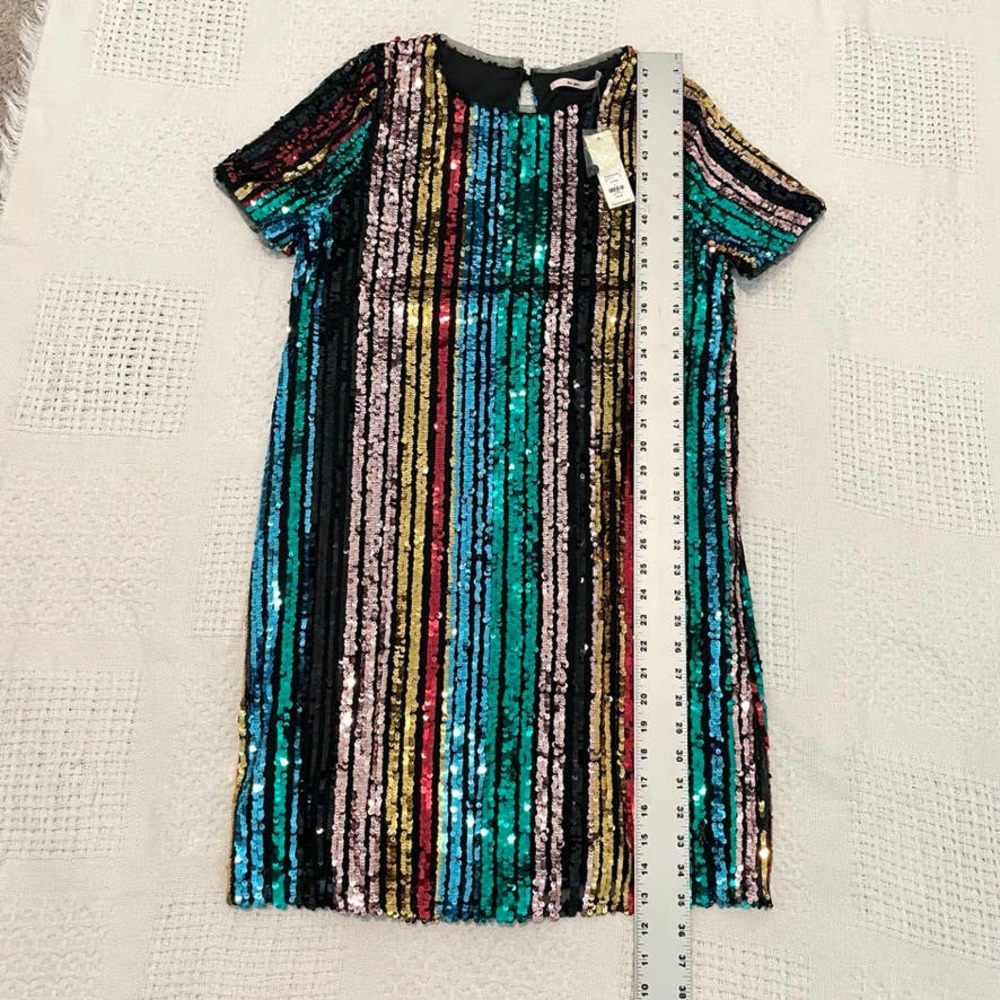 Mi Ami Large Rainbow Multicolor Sequin Stripe Min… - image 3
